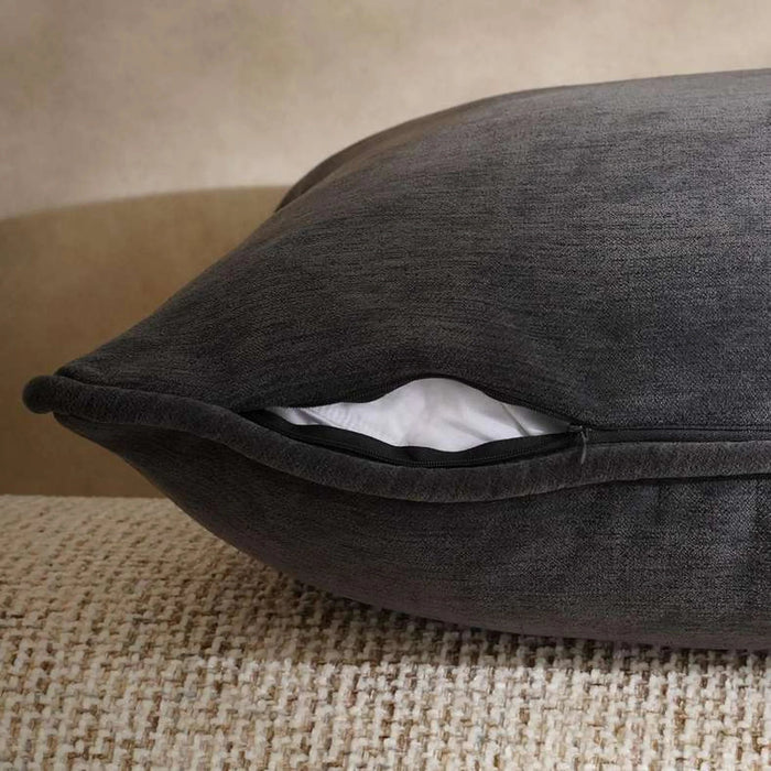 Fs.Habitat Textured Velvet Cushion Cover With Piping 60X60Cm-Grey Pan Home
