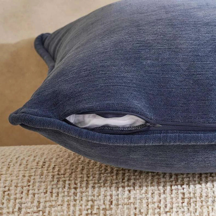 Fs.Habitat Textured Velvet Cushion Cover With Piping 60X60Cm-Navy Pan Home