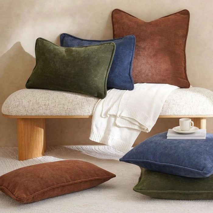 Fs.Habitat Textured Velvet Cushion Cover With Piping 60X60Cm-Navy Pan Home