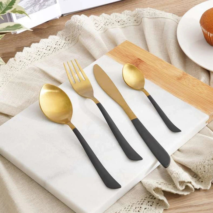 Gabino 24-Piece Cutlery Set -Gold Black Pan Home