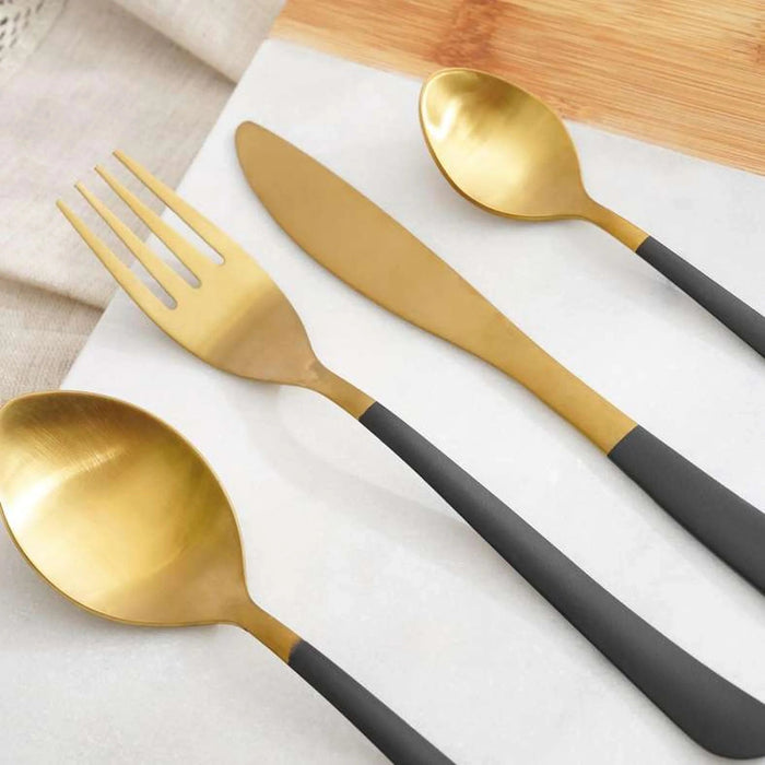 Gabino 24-Piece Cutlery Set -Gold Black Pan Home