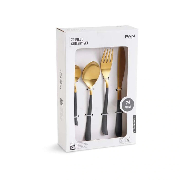 Gabino 24-Piece Cutlery Set -Gold Black Pan Home