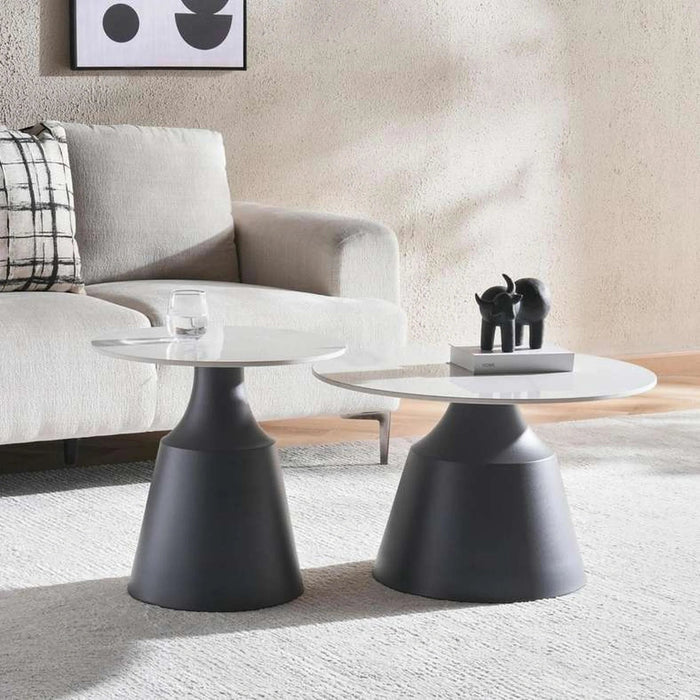 Gaia Set Of 2 Coffe Table Sintered Stone Top Grey Pan Home