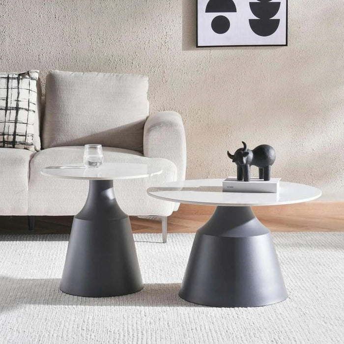 Gaia Set Of 2 Coffe Table Sintered Stone Top Grey Pan Home