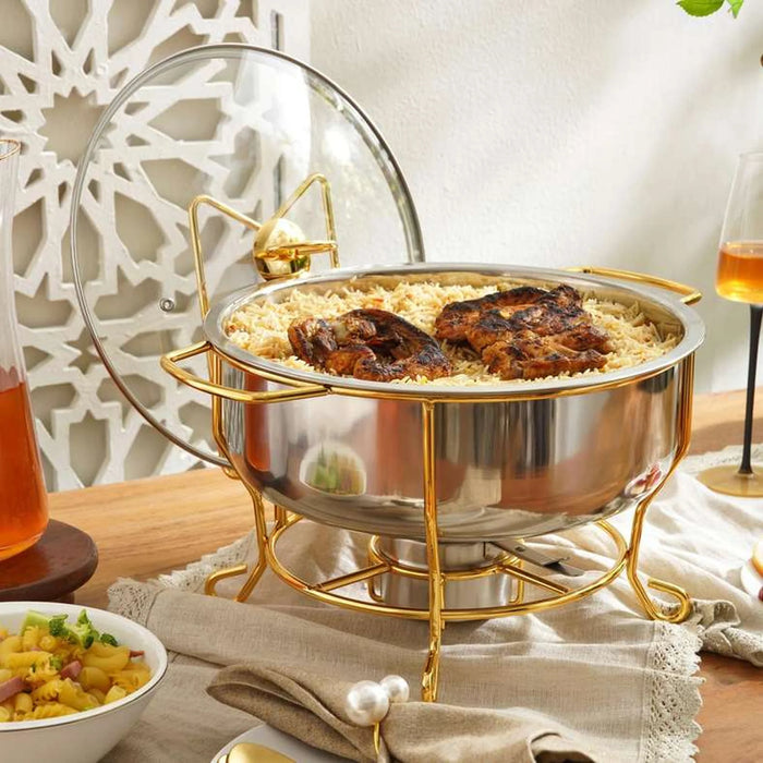 Galaxy Chafing Dish With Lid 4L -Chrome & Gold