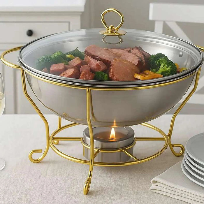 Galaxy Chafing Dish With Lid 8L -Chrome & Gold Pan Home