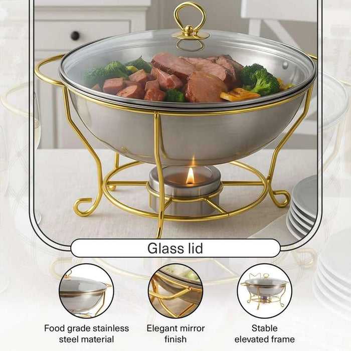 Galaxy Chafing Dish With Lid 8L -Chrome & Gold Pan Home
