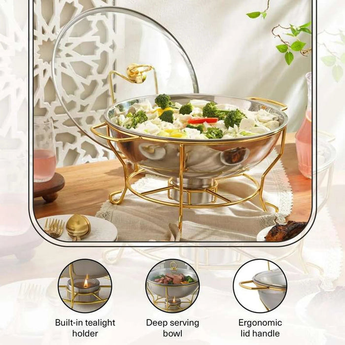 Galaxy Chafing Dish With Lid 8L -Chrome & Gold Pan Home