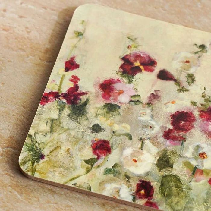 Garden 4Piece Corkback Coaster Set 10X10Cm - Burgundy