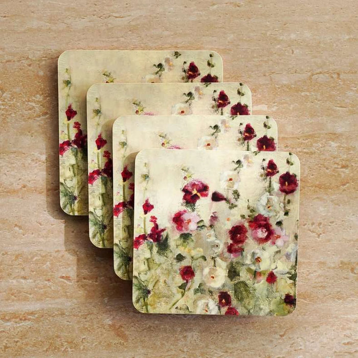Garden 4Piece Corkback Coaster Set 10X10Cm - Burgundy