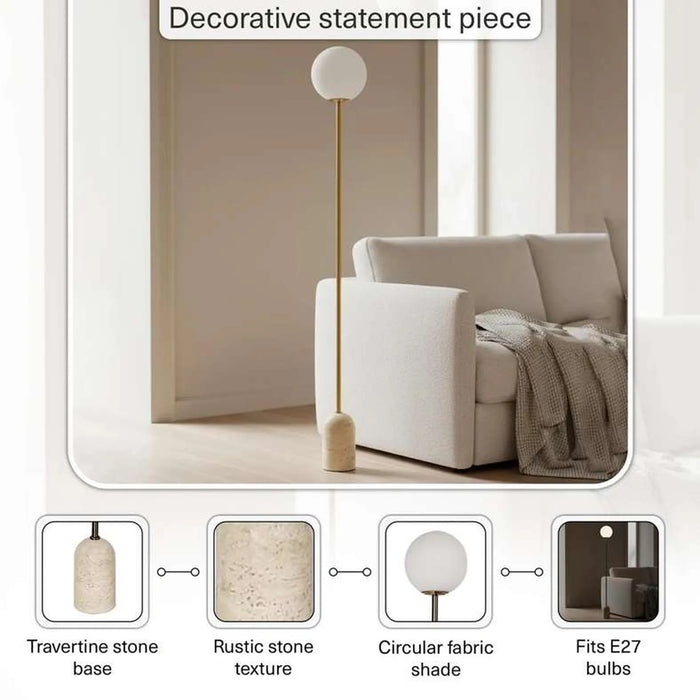 Gelmore E27 Travertine Base Floor Lamp 20X150Cm - Natural