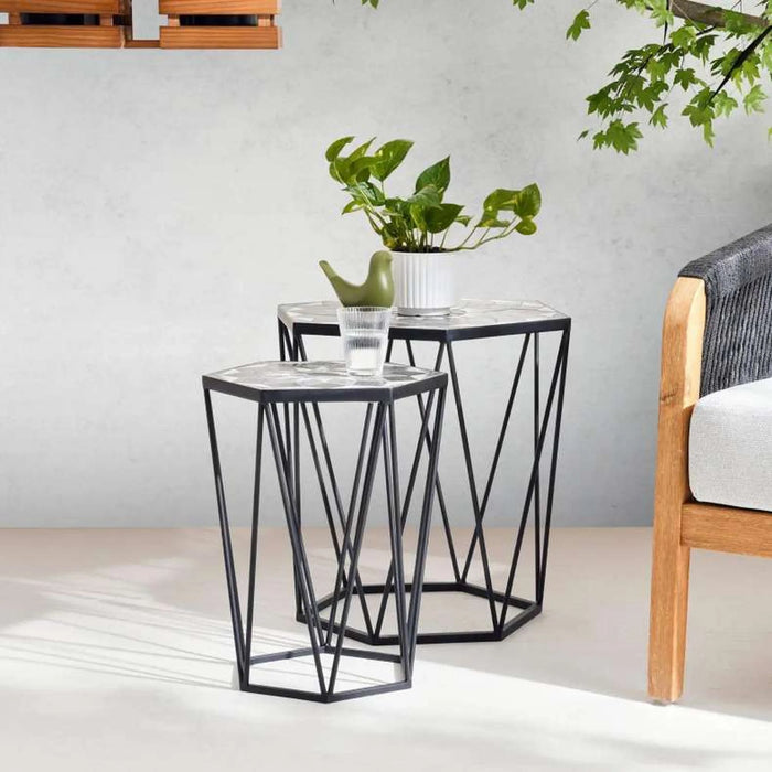 Gemso Metal& Mosaic Table Set Of 2 - Black White