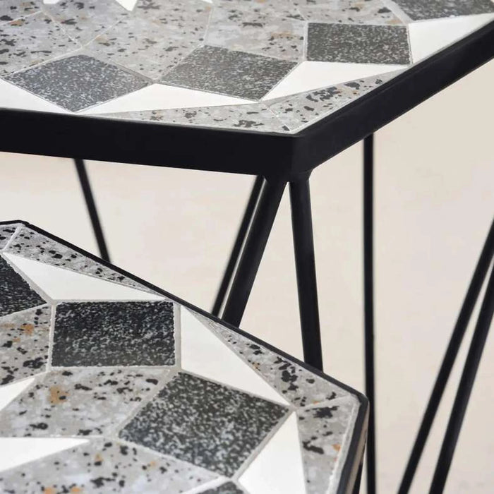 Gemso Metal& Mosaic Table Set Of 2 - Black White