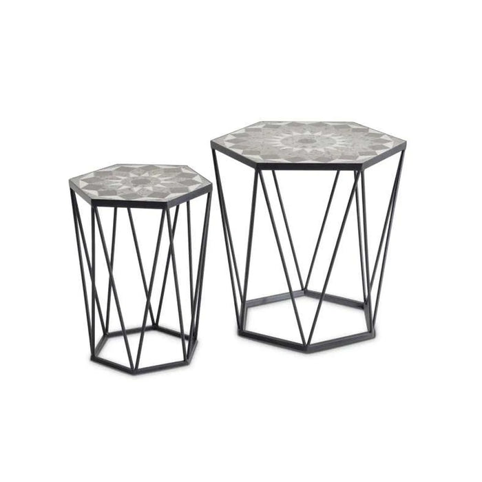 Gemso Metal& Mosaic Table Set Of 2 - Black White