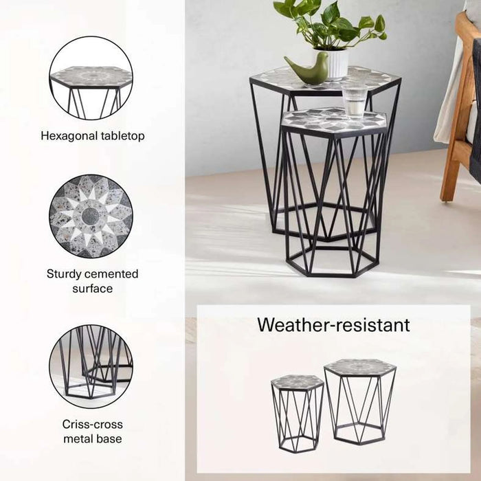 Gemso Metal& Mosaic Table Set Of 2 - Black White