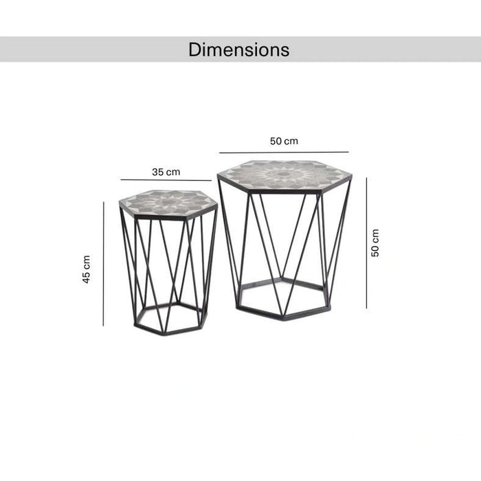 Gemso Metal& Mosaic Table Set Of 2 - Black White