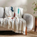 Geo Embroidered  Throw With Fringes-130X170- Ivory Pan Home