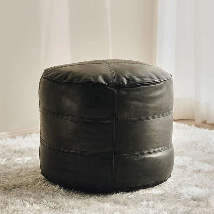 Georic Pure Leather Pouf 44X44X35Cm - Black