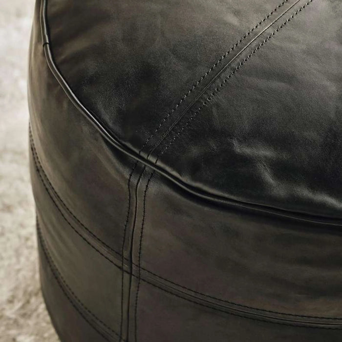 Georic Pure Leather Pouf 44X44X35Cm - Black