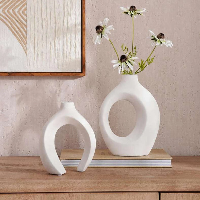 Gerda Terracotta Hollow Vase 16X7X21.5Cm - White