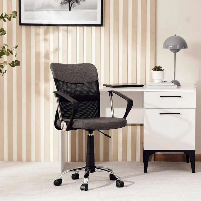 Gerry Office Medium Back Chair Mesh Fabric - Dark Grey Black Pan Home
