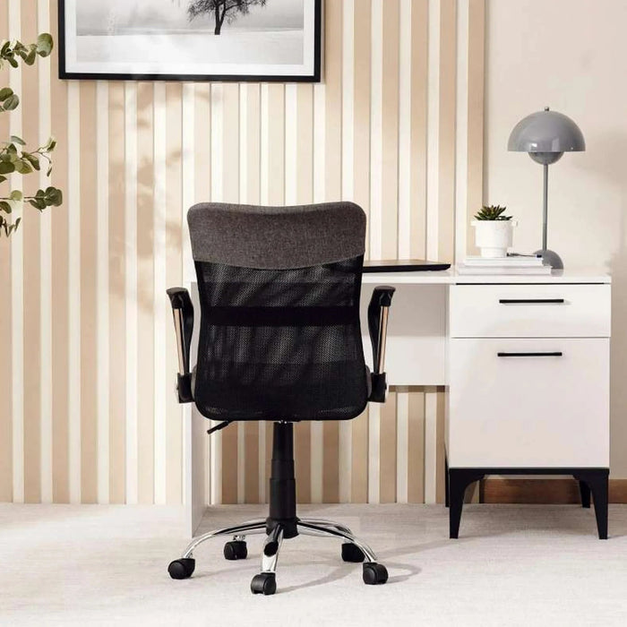 Gerry Office Medium Back Chair Mesh Fabric - Dark Grey Black Pan Home