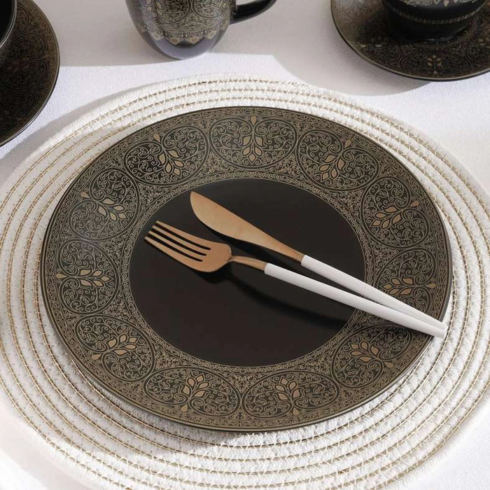 Gilded Filigree Stoneware Dinner Plate Dia27Cm -Black