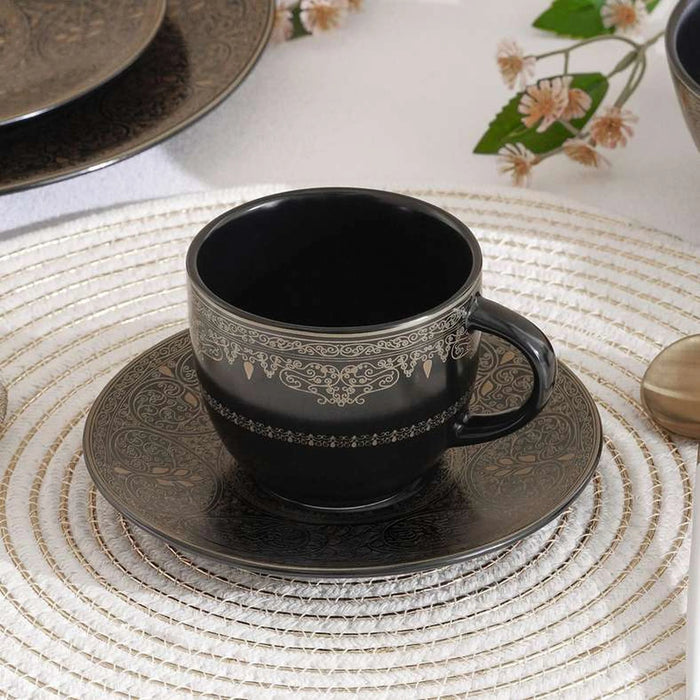 Gilded Filigree Stoneware Tea Cup & Saucer 250Ml -Black