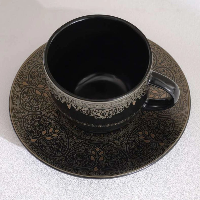 Gilded Filigree Stoneware Tea Cup & Saucer 250Ml -Black