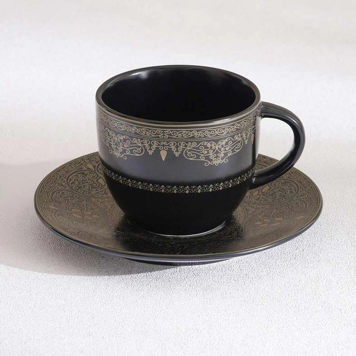 Gilded Filigree Stoneware Tea Cup & Saucer 250Ml -Black