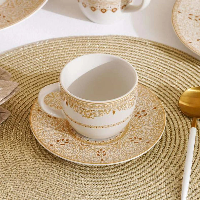 Gilded Filigree Stoneware Tea Cup & Saucer 250Ml -White