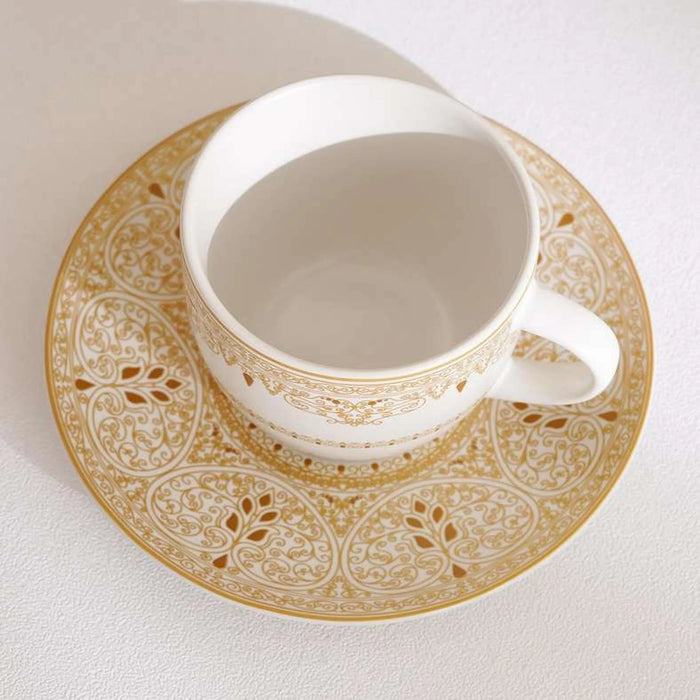 Gilded Filigree Stoneware Tea Cup & Saucer 250Ml -White
