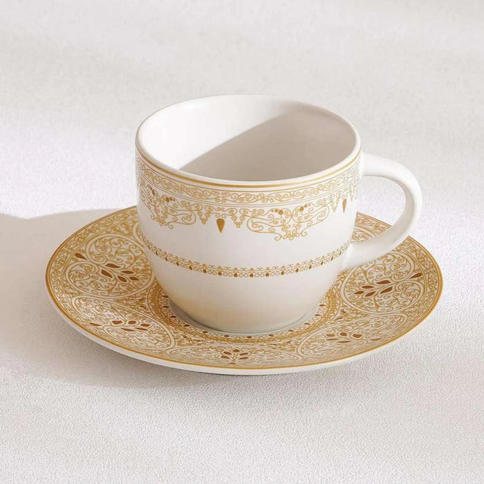 Gilded Filigree Stoneware Tea Cup & Saucer 250Ml -White