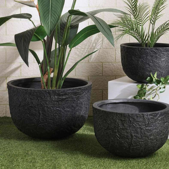 Giselle Polyresin Round Planter 45X45X30Cm- Black Pan Home