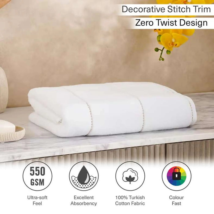 Glamour Zero Twist Bath Towel 70X140Cm  - White/Gold