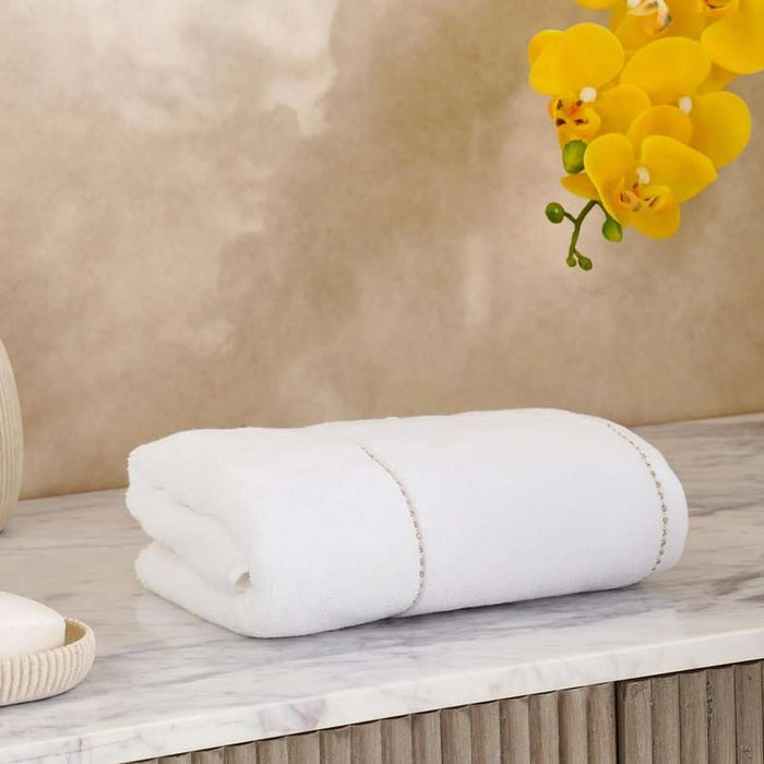 Glamour Zero Twist Hand Towel 50X90Cm - White/Gold