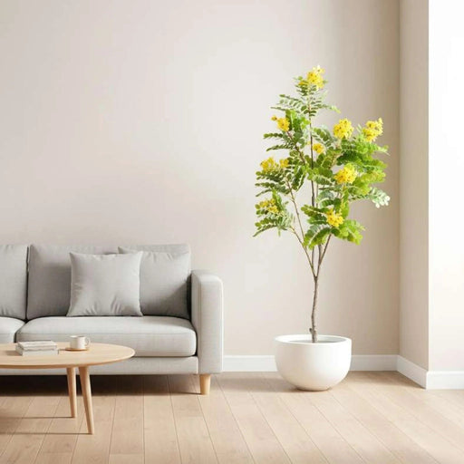 Glaucous Cassia Artificial Tree With Flowers H120Cm - Yellow Pan Home
