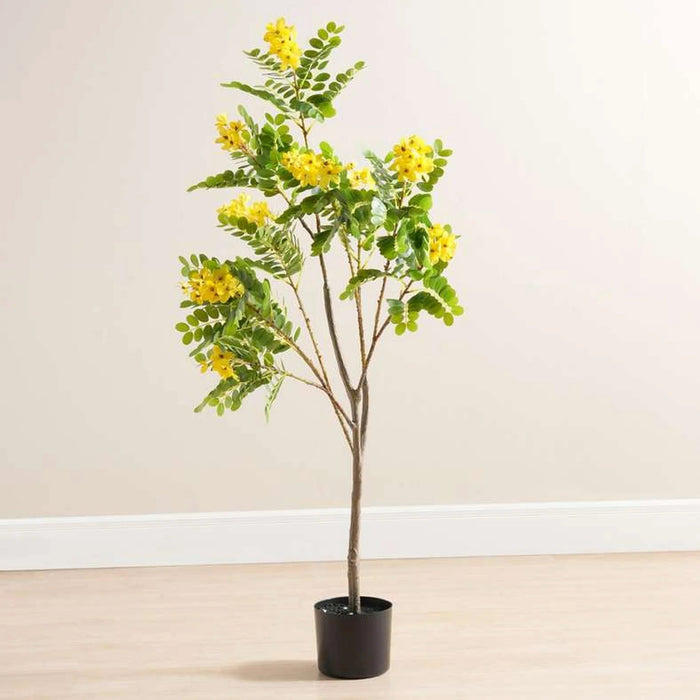 Glaucous Cassia Artificial Tree With Flowers H120Cm - Yellow Pan Home
