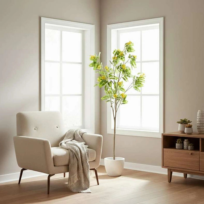 Glaucous Cassia Artificial Tree With Flowers H180Cm - Yellow Pan Home