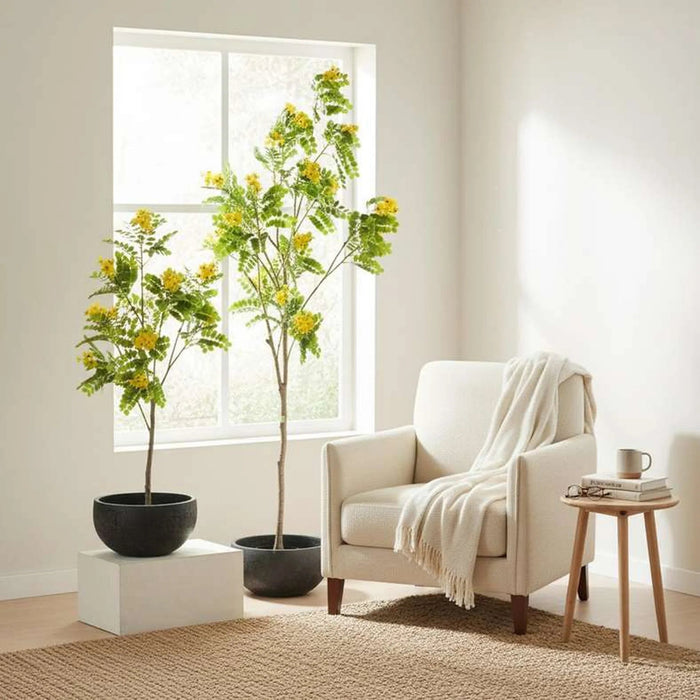 Glaucous Cassia Artificial Tree With Flowers H180Cm - Yellow Pan Home