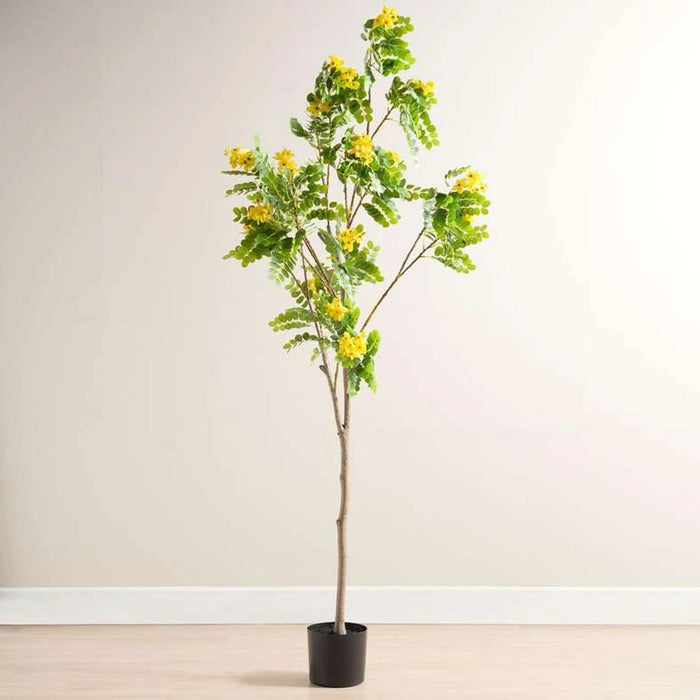 Glaucous Cassia Artificial Tree With Flowers H180Cm - Yellow Pan Home