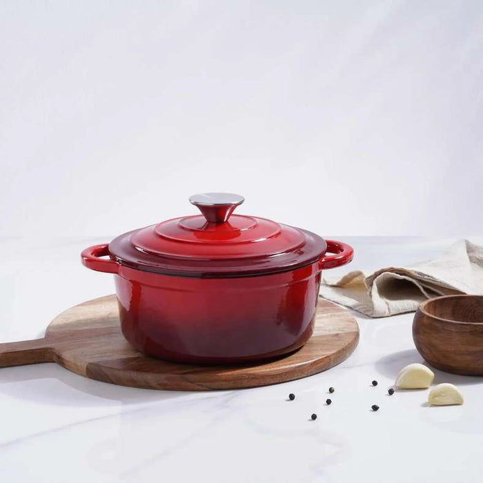 Glazura Enameled Cast Iron Cooking Pot 2L - Ombre Red Pan Home