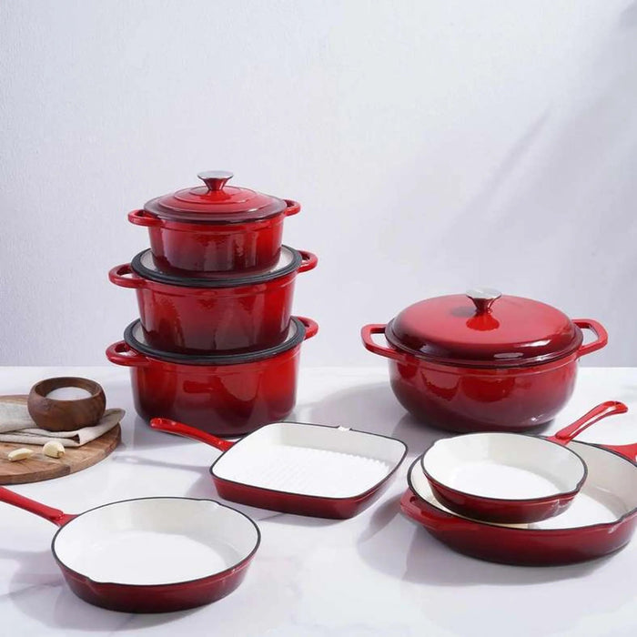 Glazura Enameled Cast Iron Cooking Pot 6L - Ombre Red Pan Home