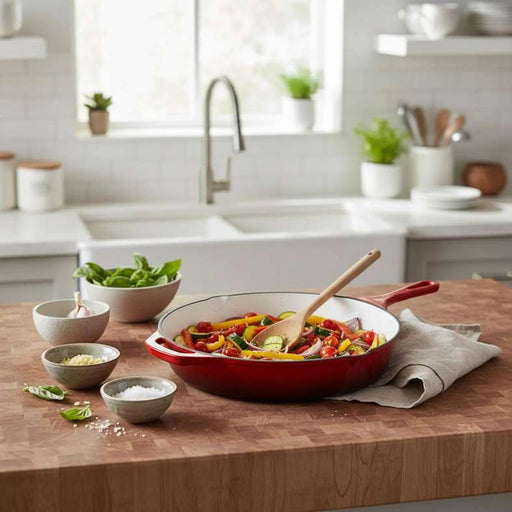 Glazura Enameled Cast Iron Fry Pan 46X30X5.5Cm - Ombre Red Pan Home