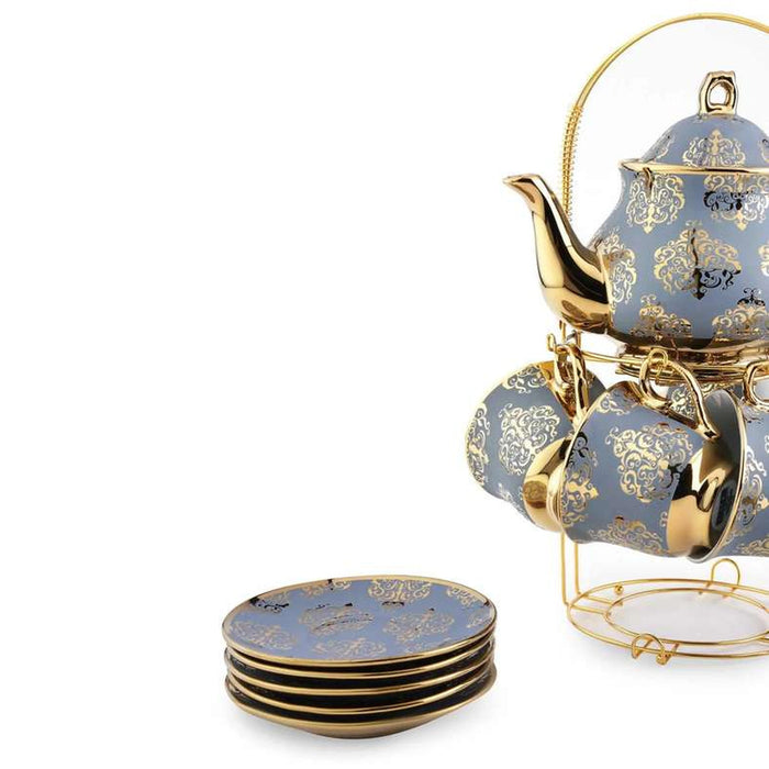 Glore 14Pcs Tea Set - Cup 220Ml + Pot 950Ml - Blue Gold