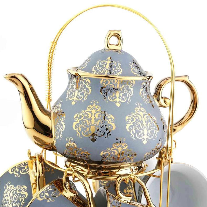 Glore 14Pcs Tea Set - Cup 220Ml + Pot 950Ml - Blue Gold