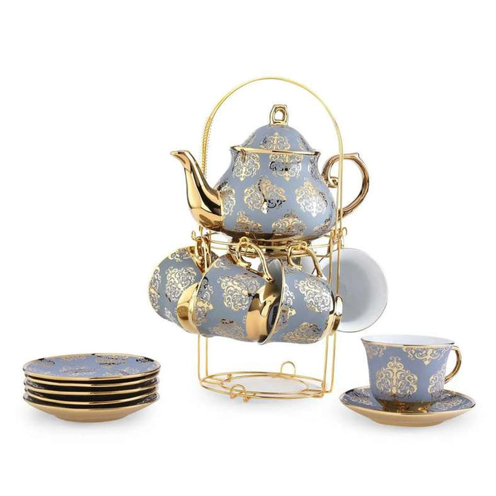 Glore 14Pcs Tea Set - Cup 220Ml + Pot 950Ml - Blue Gold