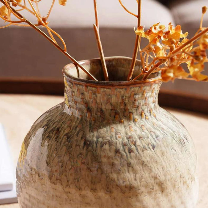Gloria Textured Stoneware Vase 14.2X14.2X15.2Cm - Brown