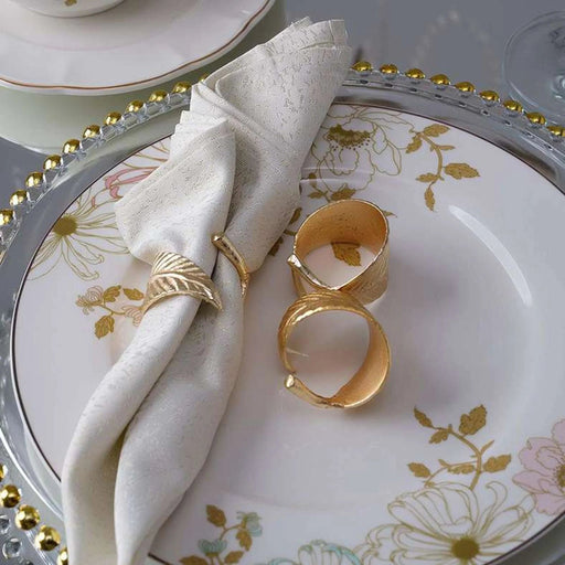 Golden Leaf S/2 Napkin Ring Gold Pan Home