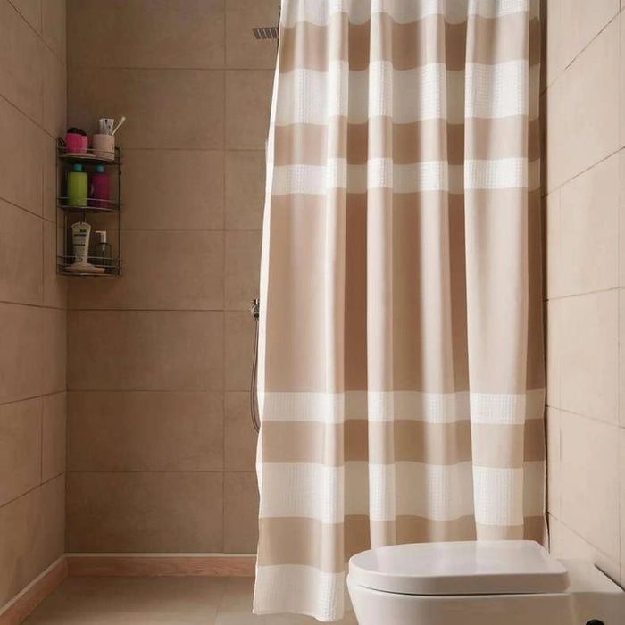 Gradient Waffle  Stripe Shower Curtain 180X180 Cm-Beige Pan Home